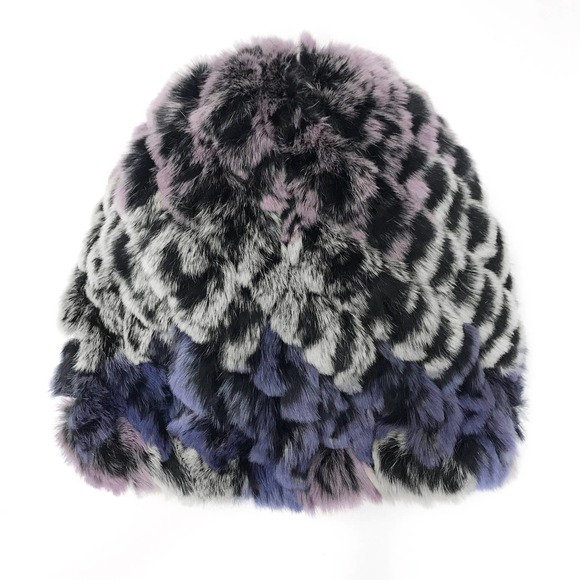 NWT Reversible Knit Beanie Genuine Fur Hat in Violet Multi Overstock MSRP $68 - Picture 2 of 6